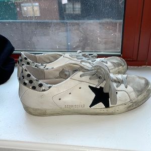 Golden Goose Silver and Black Sparkly Polka Dot Back Sneakers